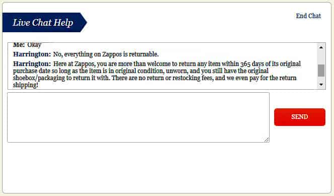 zappos customer service live chat