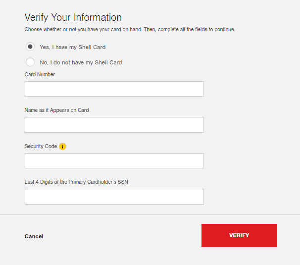 Shell Credit Card Login Retrieve User ID