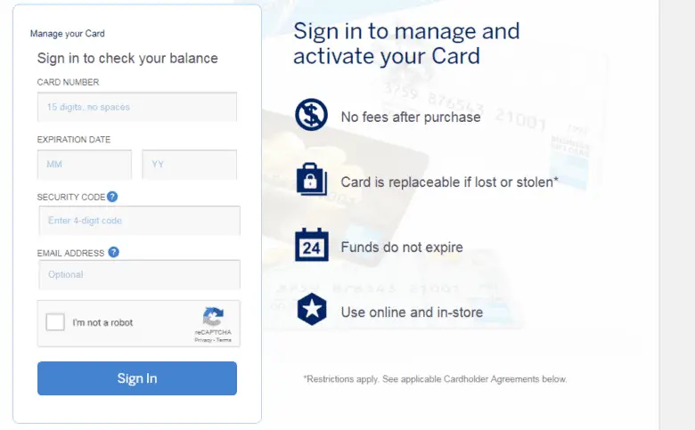 Check amex business gift card balance