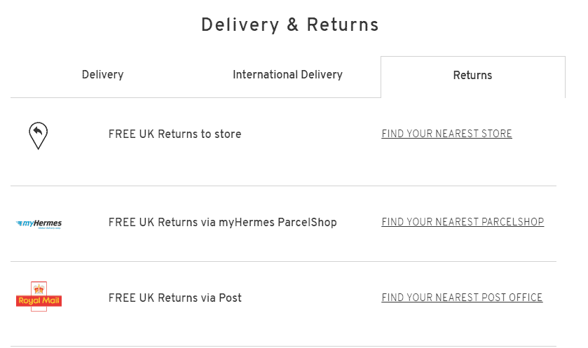Delivery & Returns Page