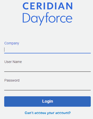 Ceridian Dayforce Login Page